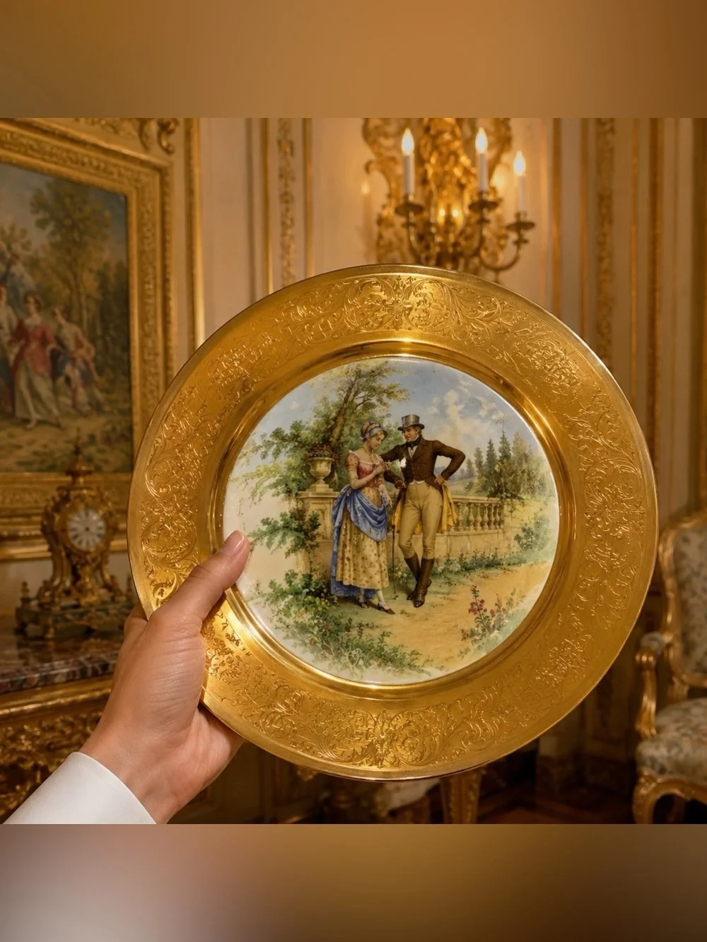 Original Vintage Fine Art Porcelain 10” Plate LADY RENEE 22k GOLD Osborne Studio